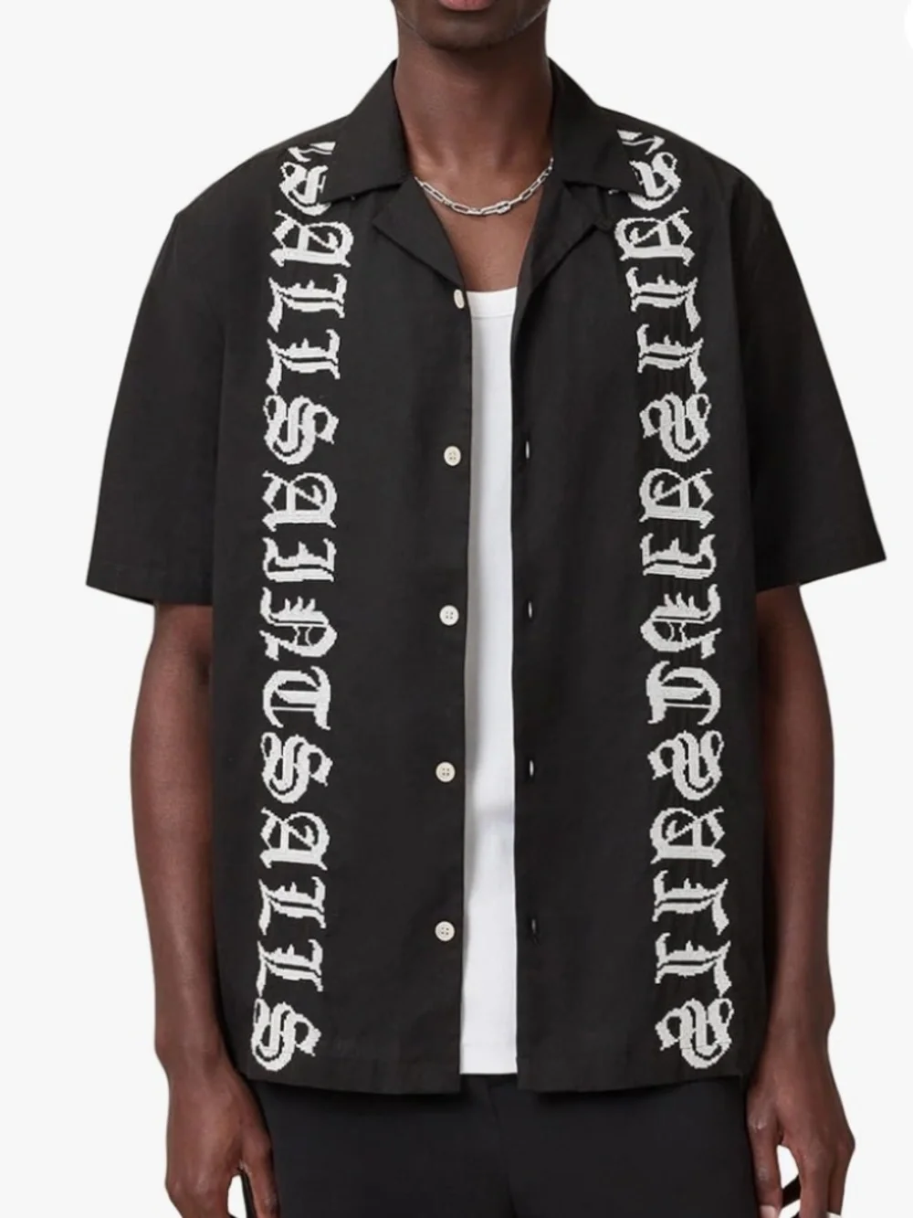 AllSaints Mens Casual Shirt Scripture Ss Shirt Faded Black X-Large - Picture 1 of 6